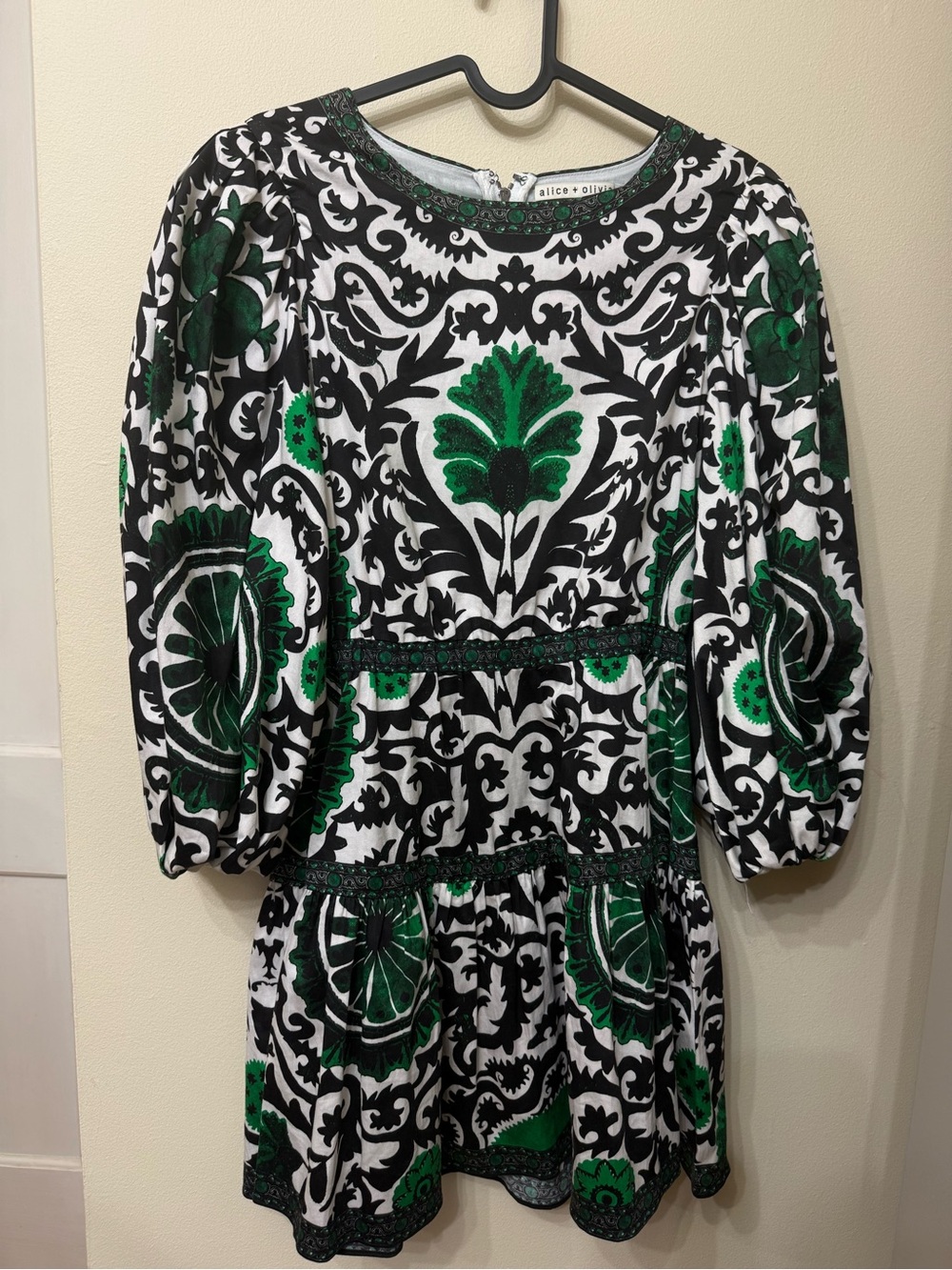 Alice+Olivia 2 Puff Sleeve Mini Floral Geometric Print Tiered Fall Flirty Preppy - Picture 7 of 13